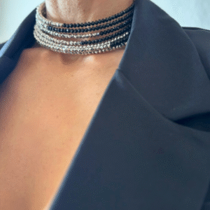 White and Black Sparkling Beaded Choker