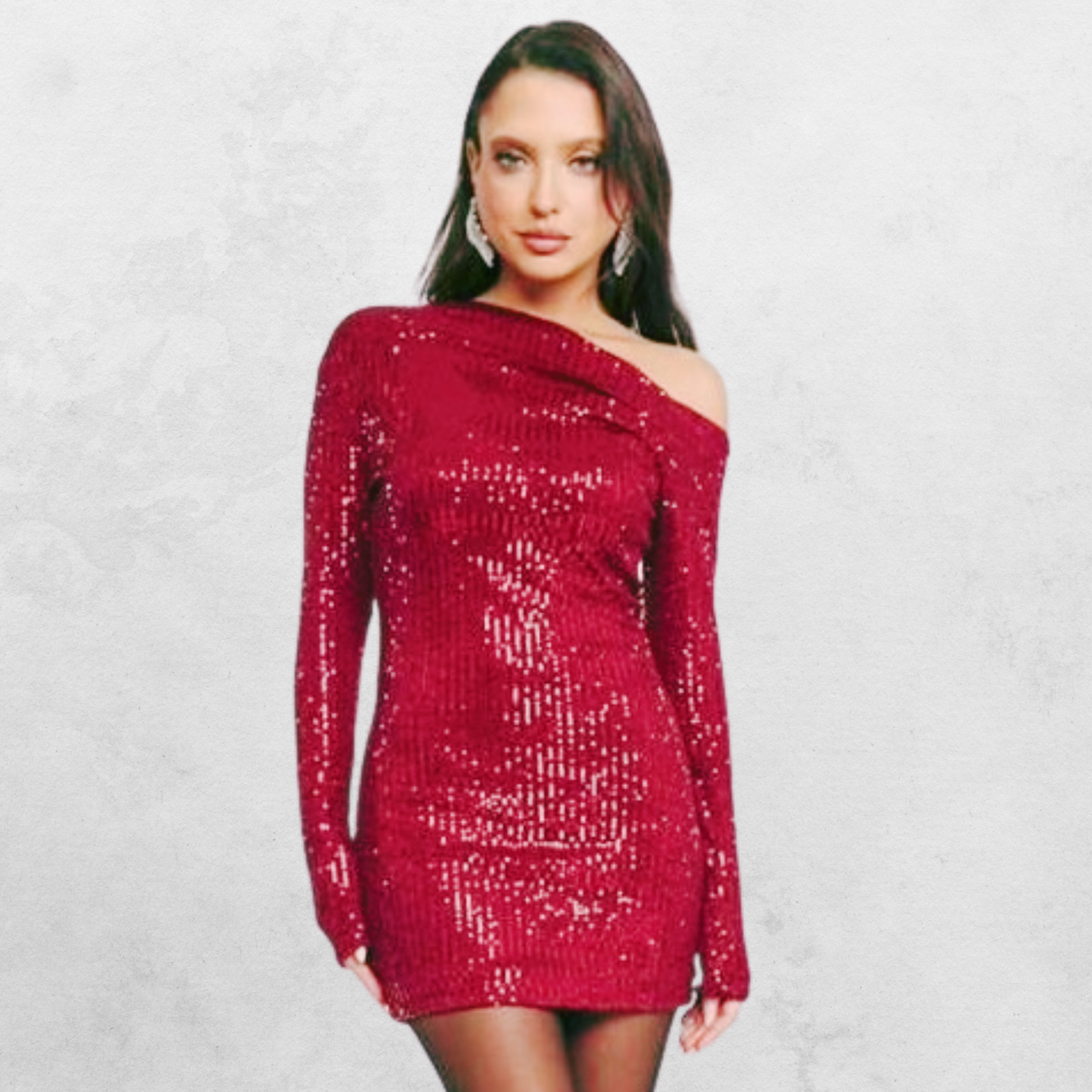 One-Shoulder Red Sequin Mini Dress
