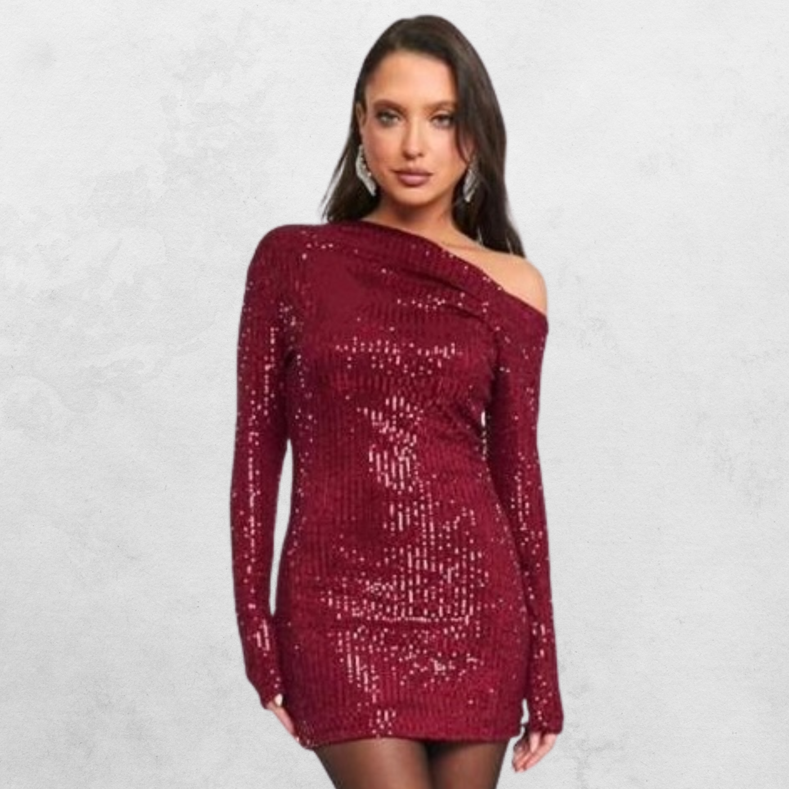 One-Shoulder Bordeaux Sequin Mini Dress