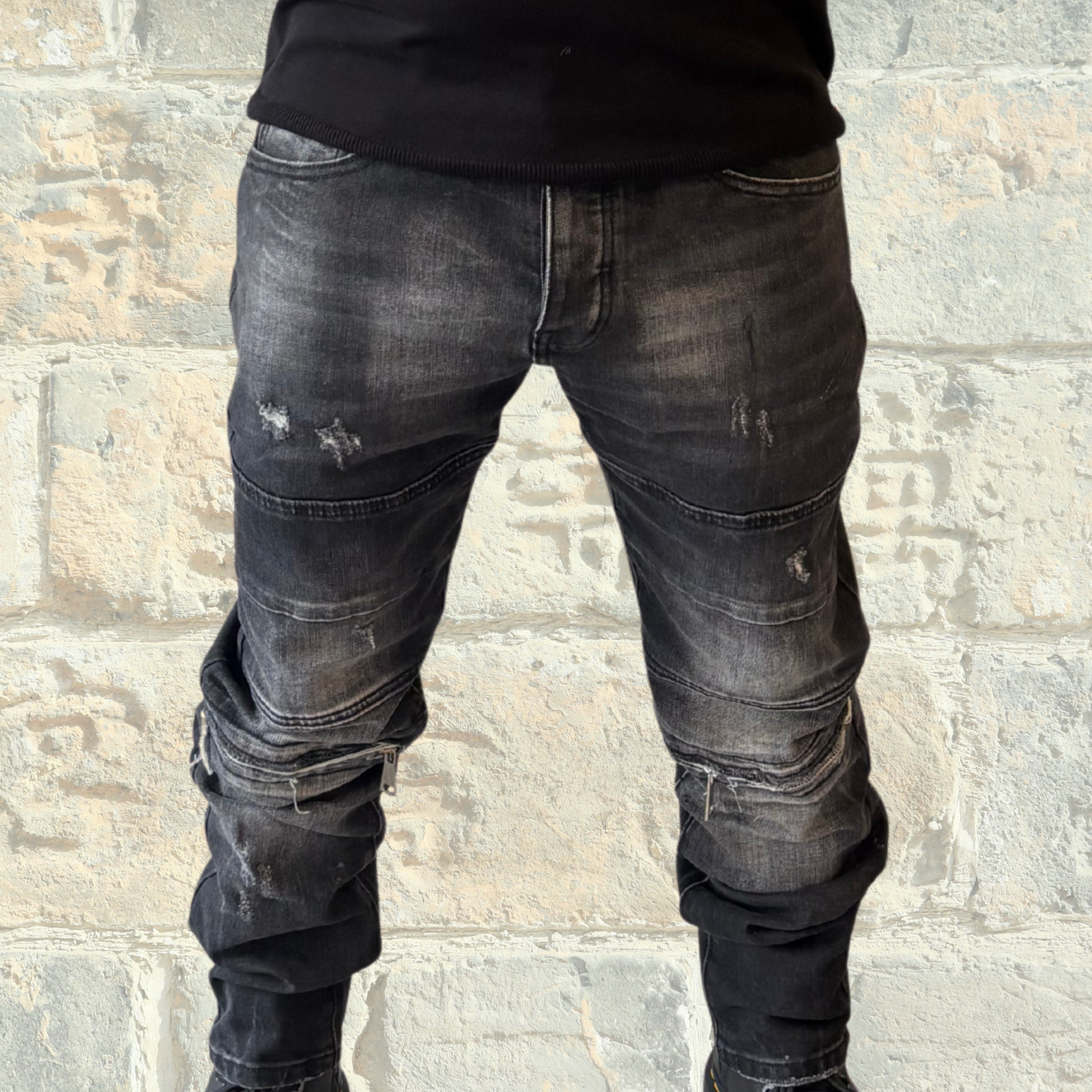 Black Distressed Biker Jeans