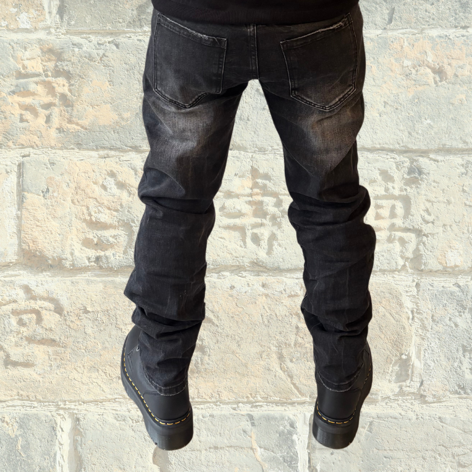Black Distressed Biker Jeans - immagine 2