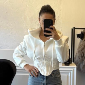 White Sculpted Hoodie Jacket
