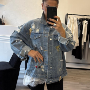 Blue Jeans Jacket with Decorative Pins