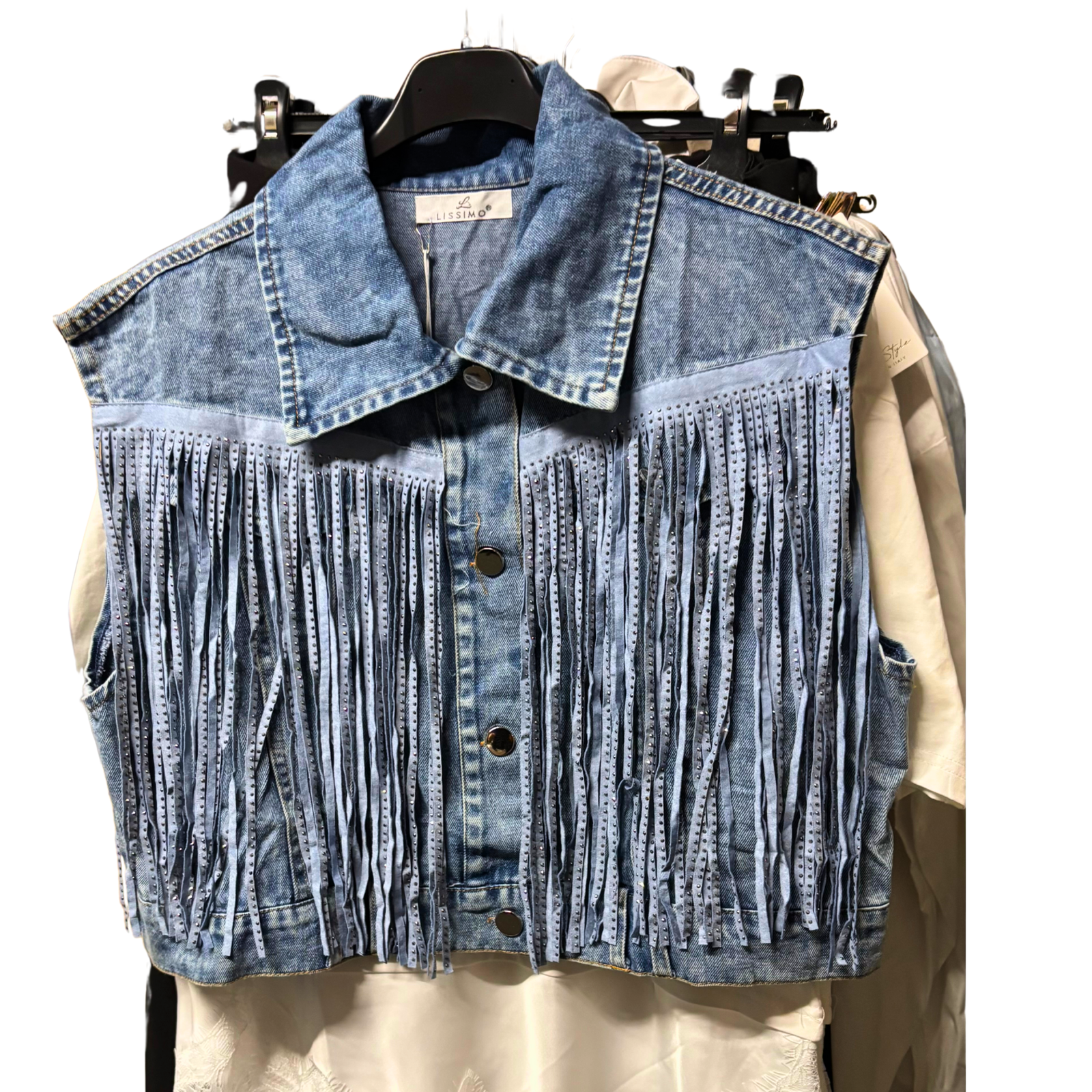 Light Blue Fringed Denim Vest