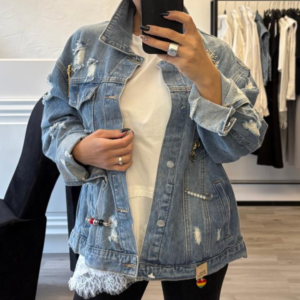 Blue Jeans Jacket with Decorative Pins