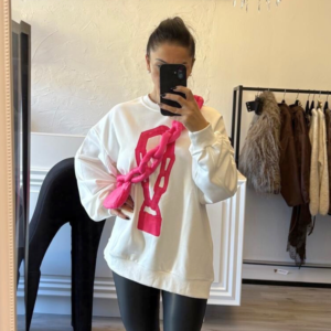 Pullover with Removable Pink Chain Detail (White)