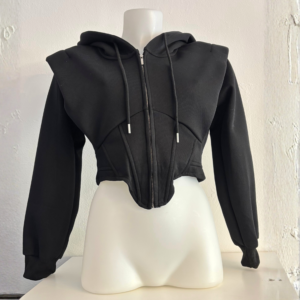 Black Sculpted Hoodie Jacket