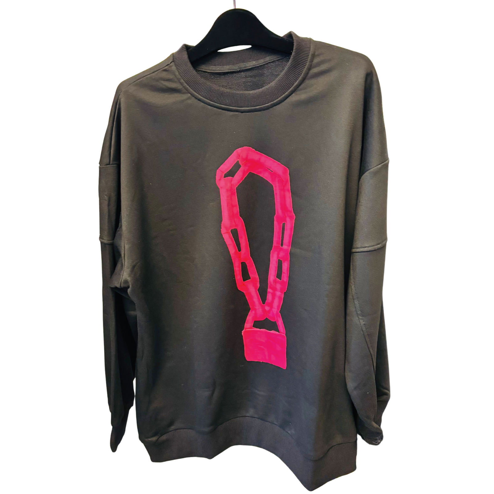 Pullover with Removable Pink Chain Detail (Black) - immagine 3