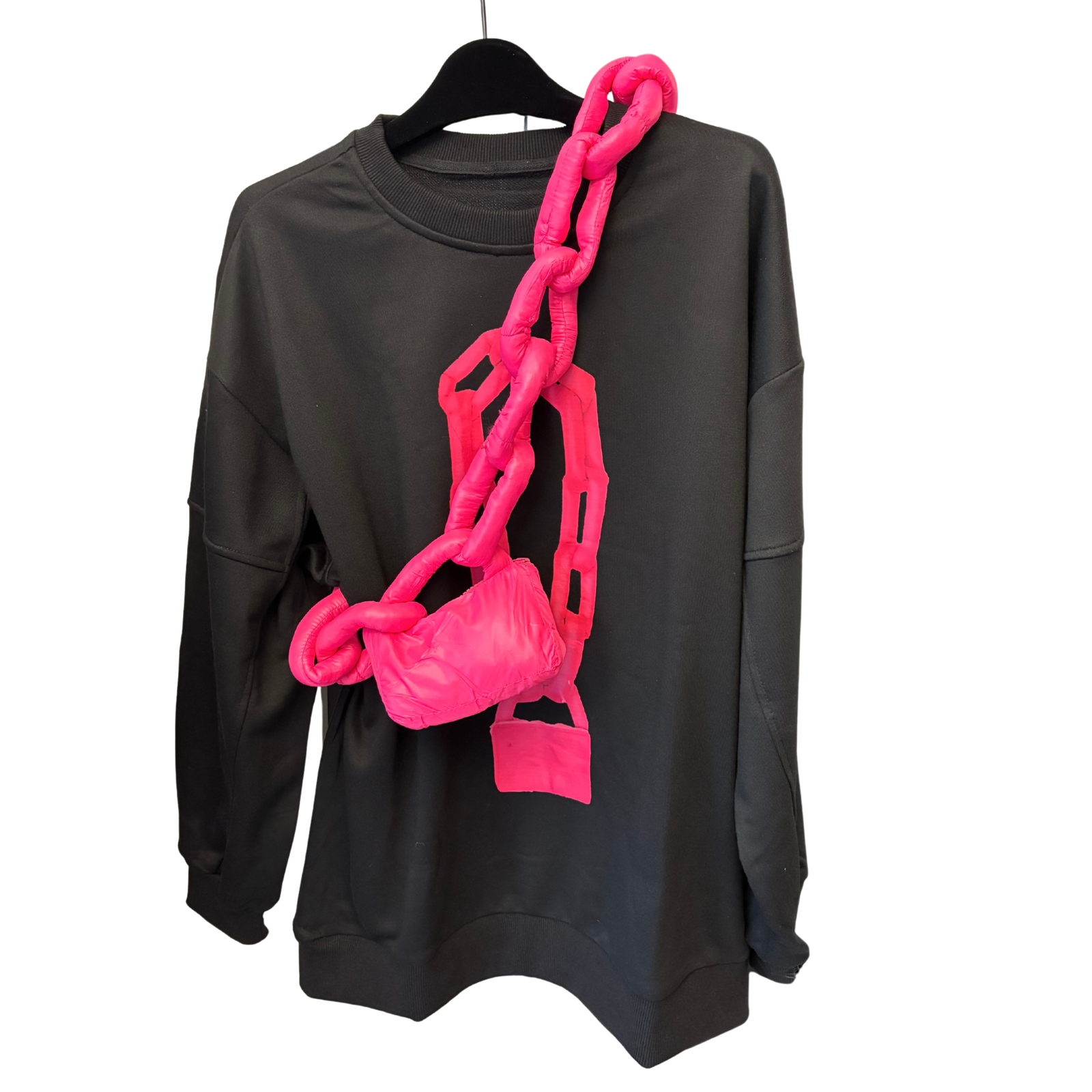 Pullover with Removable Pink Chain Detail (Black)