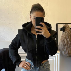 Black Sculpted Hoodie Jacket